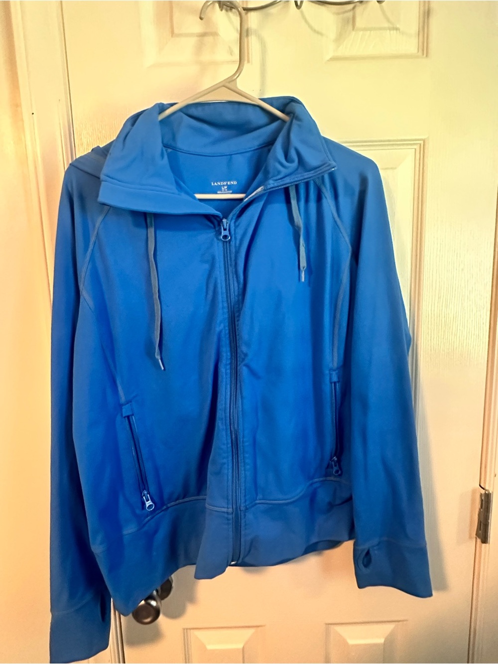 Lands' End Women's Bright Blue Lightweight Zip Hoodie Jacket